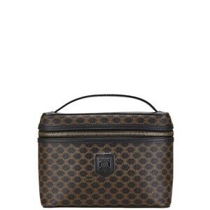 Celine Macadam Vanity Bag Black Brown Leather